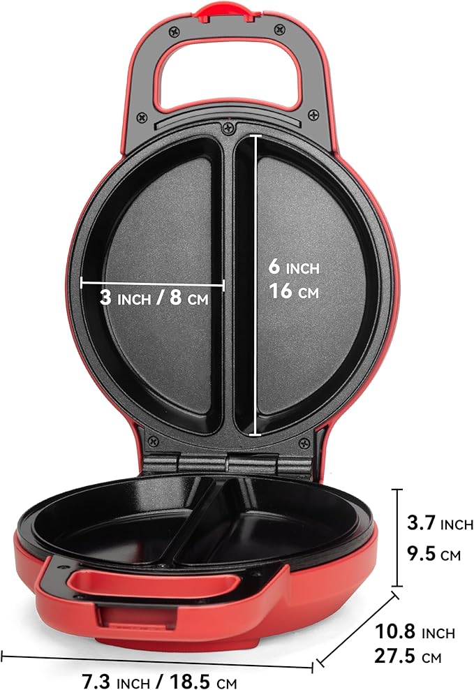 SugarWhisk Flip Omelette Maker Electric, Omelette Pan Nonstick for 2 Individual 6.5" Omelets, Cooking Gadgets for Home, Omelet Maker with Ceramic Coating, Red