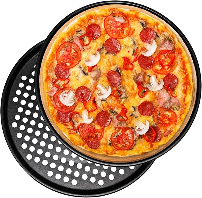 12 Inch Round Pizza Pan with Holes, Carbon Steel Pizza Pans for Frozen & Homemade Pizza, Nonstick Pizza Tray for Oven