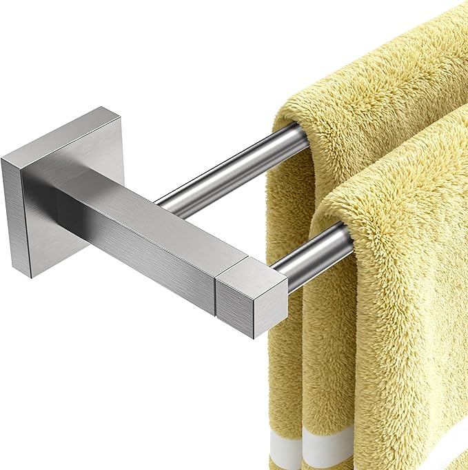 RUACQ Double Towel Bar, 24 Inch Towel Racks for Bathroom Wall Mounted, 304 Stainless Steel Bath Towel Rod with Square Base(Brushed Nickel)