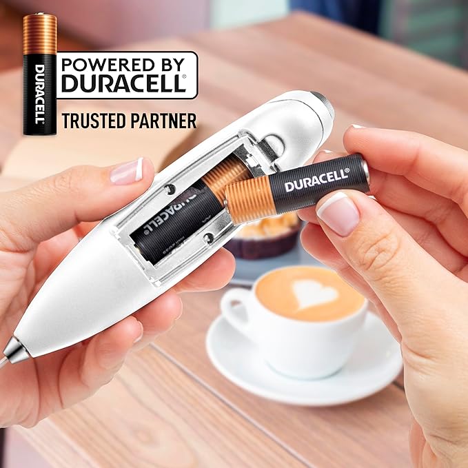 Zulay Kitchen Milk Frother Handheld Electric Whisk with AA Duracell Batteries – Durable Drink Mixer for Coffee, Lattes, Cappuccinos & More - White