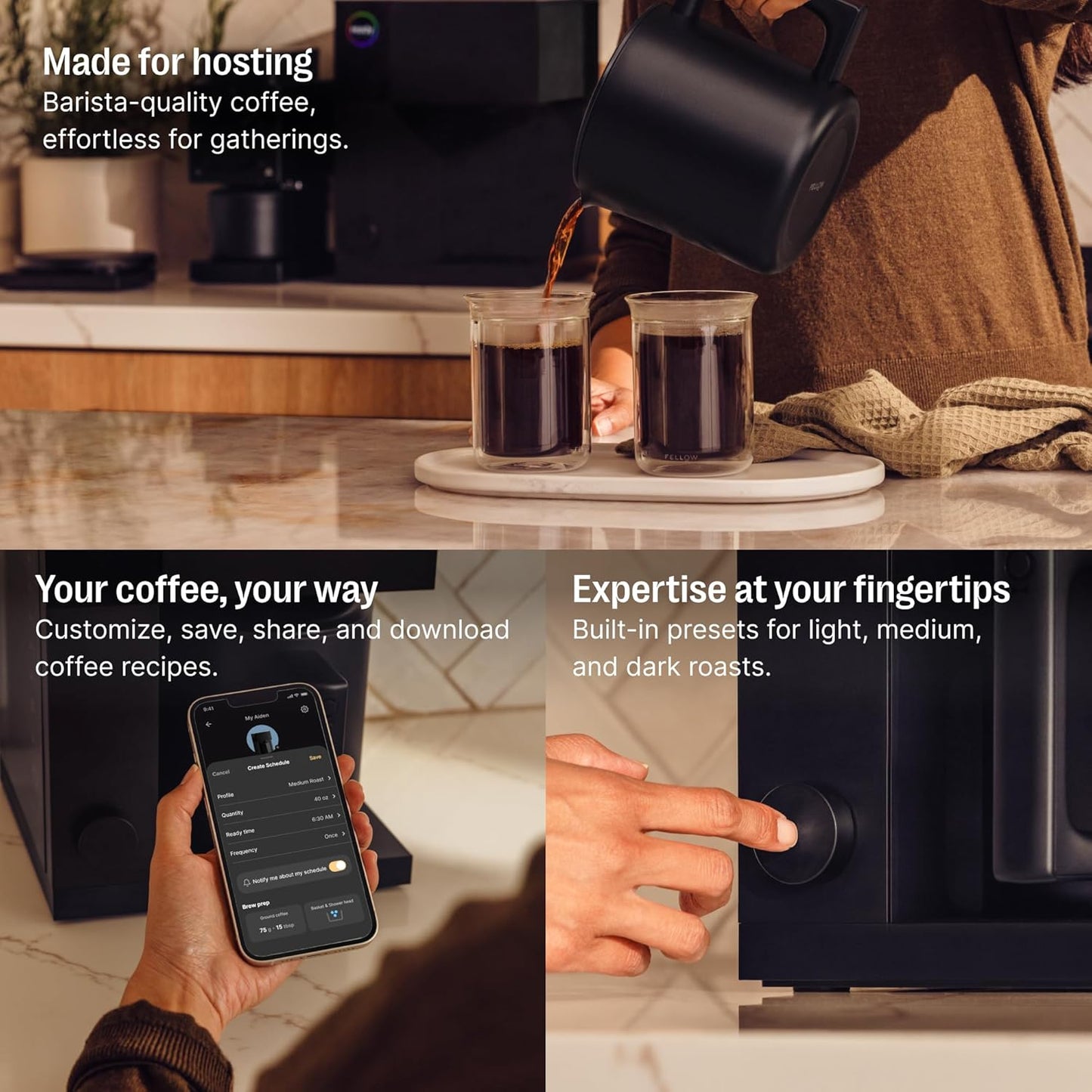 Fellow Aiden Precision Drip Coffee Maker, Thermal Carafe, Perfect Temperature Control, Bloom Cycle, Single Serve to 10 Cup Capacity, Matte Black