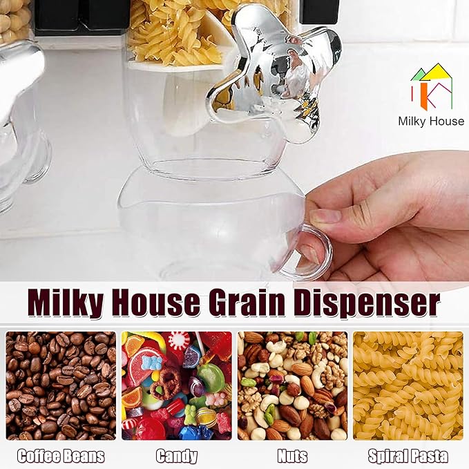 2 Pack Cereal Dispensers, Wall Mounted Food Dispenser Large Capacity Candy Dispenser, Double Dry Food Dispensers Wall Mount, Grain Dispenser for Kitchen Storage Oatmeal Snack Coffee Beans Candy, Black