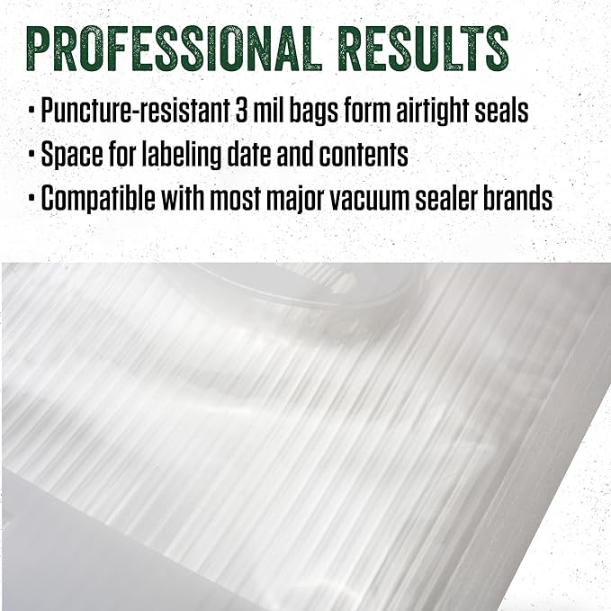 LEM Products Quart Zipper Top Vacuum Sealer Bags, 8 x 12 Inches, Compatible with Most Major Vacuum Sealer Brands, 18 Count
