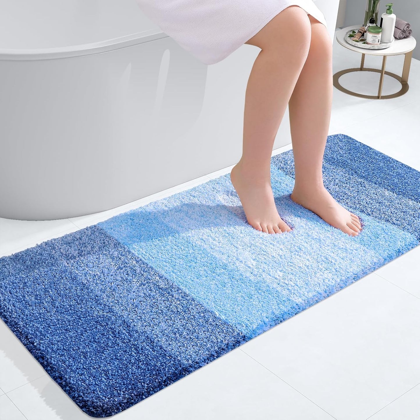 OLANLY Bathroom Runner Rugs 47x20, Extra Soft Absorbent Microfiber Bath Rugs, Rubber Backing, Quick Dry, Washable Bath Mats for Bathroom Floor, Tub and Shower, Home Decor Accessories, Light Royal Blue
