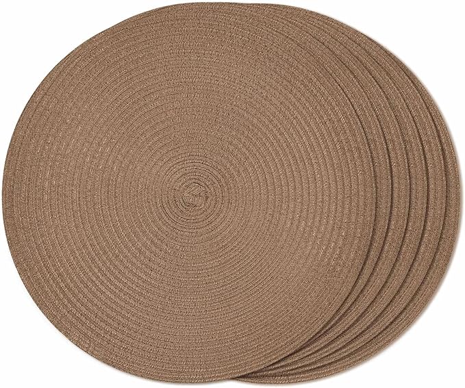FunWheat Round Braided Placemats Set of 6 Place mats for Dining Tables Woven Heat Resistant Table Mats 15 inch (Brown,6pcs)