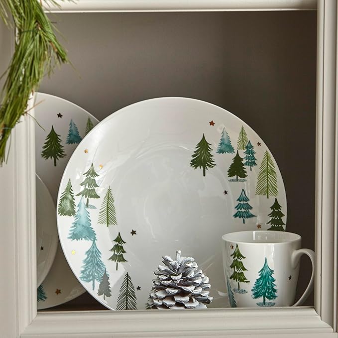 Lenox 880068 Balsam Lane 4-Piece Dinner Plate Set(Green), Christmas Drinkware, Holiday Hosting