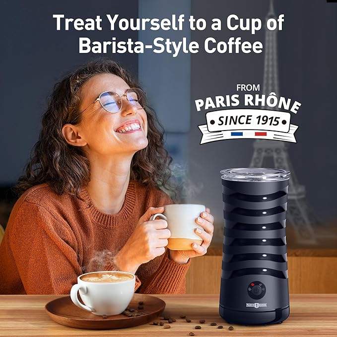 Milk Frother, Paris Rhône 4-in-1 Milk Steamer and Frother, Hot & Cold Foam Milk Warmer with Temperature Control, Auto Shut-Off Frothers for Coffee, Latte, Cappuccino, Macchiato, Blue