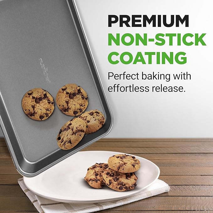NutriChef 2-Piece Nonstick Cookie Sheet Baking Pan Set - Premium Bake Trays w/ Sleek Non-Stick Coating PFOA, PFOS, & PTFE Free - Large (15"x11") & Medium (13"x9") - Dishwasher Safe