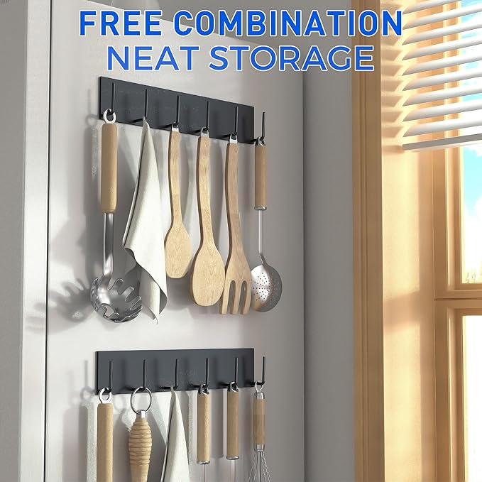 2Pcs Magnetic Key Holder Wall Mount, Magnetic Key Rack Hanger With 6 Hooks For Metal Front Door, Magnetic Utensil Holder For Fridge, Strong Magnet Hanger Hook For Hanging Purse Kitchen Grill Tool Coat