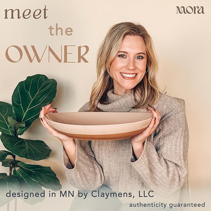 Mora Ceramic Large Serving Bowls- Set of 2 Oval Platters for Entertaining. Modern Kitchen Dishes for Dinner, Fruit, Salad, Turkey, etc. Oven, Dishwasher Safe, 110/80 oz, 16" / 14.6" - Neutrals