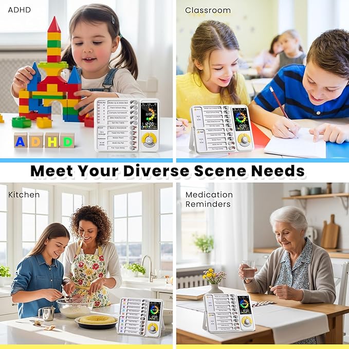 3-in-1 Visual Timer & ADHD Tool for Kids and Adults, 12/24H Silent Task Timer with Chore Chart, Daily Checklist with Pomodoro Timer, Alarm Clock - White