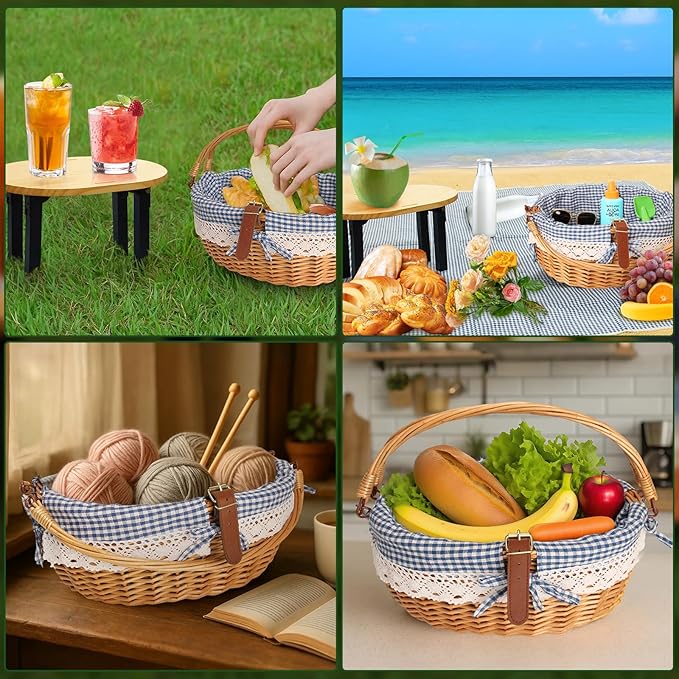 Wicker Picnic Basket Set for 2 with Detachable Table, Utensil Carry Bag,Waterproof Picnic Blanket,Removable Liner Picnic Essentials for Camping,Beach,Birthydas and Family/Couples Gifts