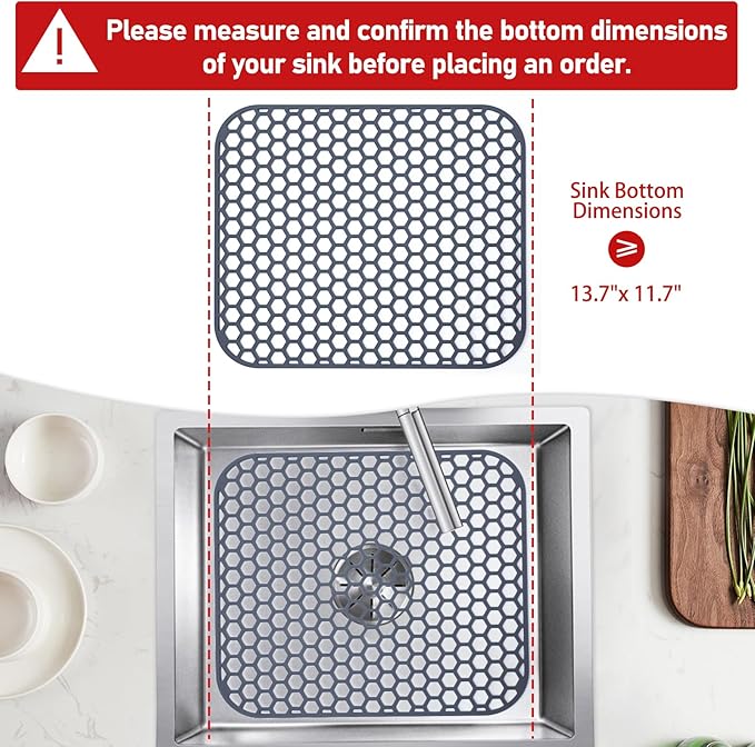 Bestjing Silicone Kitchen Sink Protector Mat 13.7"x 11.7" - Kitchen Sink Grid Accessory, Non-Slip Heat Resistant Grid Dry Mat for Bottom of Porcelain Stainless Steel, Dishwasher Safe