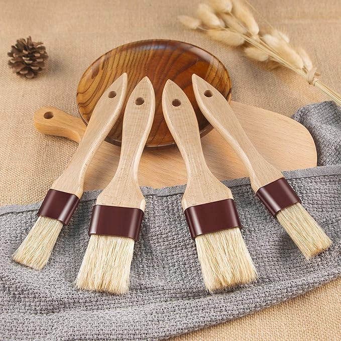 FurRain Pastry Brushes for Baking & Grilling, Boar Bristles & Beech Wood Handles, 4PCS (2*1 Inch & 2*1.5 Inch)