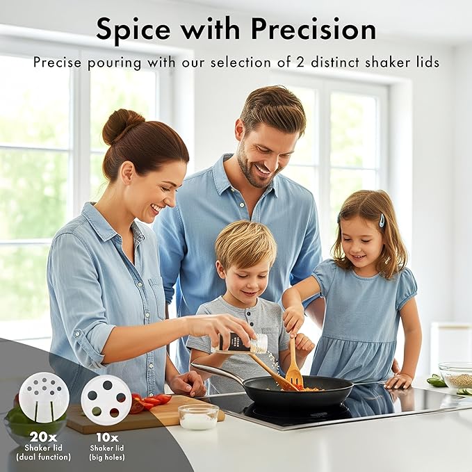EDELHAUS Glass Spice Jars with Labels and Steel Lids (24 x 4oz) Spice Containers with 240 Label, Steel Funnel, Shaker Inserts, Empty Square Seasoning Organizer for Spice Rack, Cabinet, Drawer