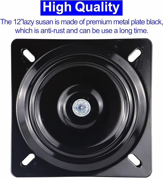 12 Inch Lazy Susans Turntable Bearings Swivel Zinc Plate, Black Square Lazy Susan Hardware, Heavy Duty Lazy Susan Replacement Parts for Table, Chair, Round Bar Stools(1 Pack)