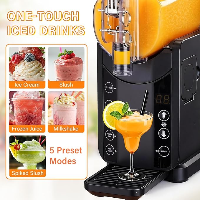 2-in-1 smoothie/soft ice cream machine, 57oz Frozen Drink Maker, 5 Preset Modes, Auto-Cleaning, No Ice Needed, for Milkshakes, Margarita Slushies & Frozen Beverages