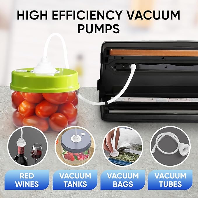 Vacuum Sealer Automatic Air Sealing Food Vacuum Sealer Machine for Dry and Moist Food, Includes 10 Sealer Bags for Food, 14.9*7.2*3.5, Silver