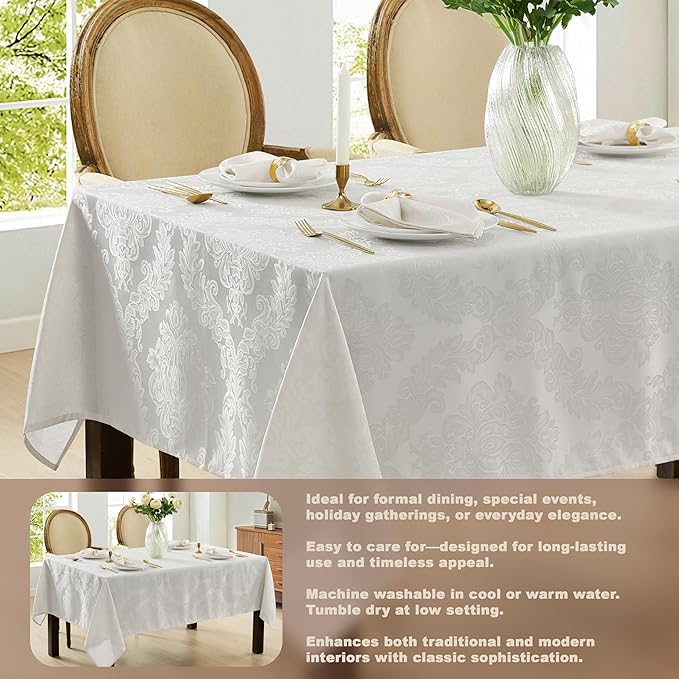 Newbridge Barcelona Luxury Damask Fabric Napkins, Set of 4 Square Napkins, White, 100% Polyester, No Iron, Soil Resistant Dining Room, Party and Banquet Napkins