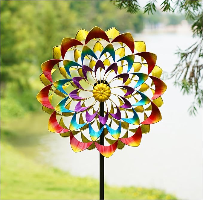 Yard Garden Wind Spinner - Kinetic Large Wind Sculptures & Spinners Outdoor Metal Clearance, Colorful Garden Decor Windmills for Lawn Patio (24" W x 84" H)