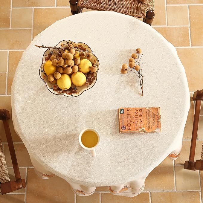 patdrea Designer Tablecloth for Round Table,Pineapple Pattern Linen Tablecloths,Fall Decoration Table Cover for Kitchen Dining Christmas,Tea Party,Thanksgiving,Diameter 67"-Pineapple B
