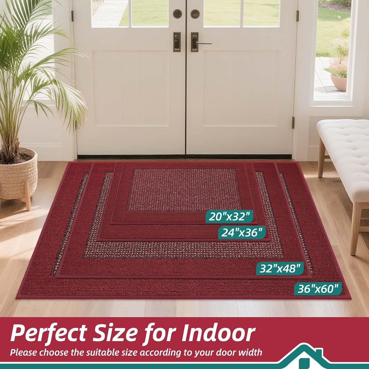 BEQHAUSE Indoor Door Mat 20" x 32", Dirt Trapper Door Mats Non-Slip Entryway Rugs Washable, Resist Dirt Absorbent Welcome Mat, Low Profile Floor Mats for Front Back Door and Entryway, Red