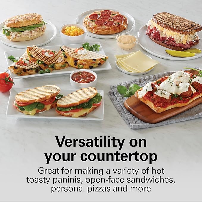Hamilton Beach Panini Press Sandwich Maker & Electric Indoor Grill with Locking Lid, Opens Wide to Fit Any Thickness for Quesadillas, Burgers & More, Nonstick 8" x 10" Grids, Red (25462Z)