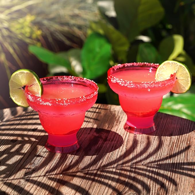 HOST FREEZE Margarita Cocktail Glasses, Frozen Cup Double Wall Plastic Margarita Glasses Drinking Set Modern Drinking Glasses 12oz Punch Pink Set of 2
