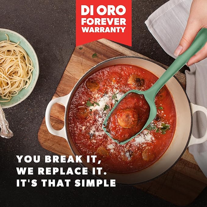 DI ORO Silicone Spoon Spatula - 600°F Heat-Resistant Large Silicone Spoonula Scraper - BPA Free Nonstick Cookware Safe Rubber Kitchen Utensil for Baking, Cooking, & Mixing - Dishwasher Safe (Sage)