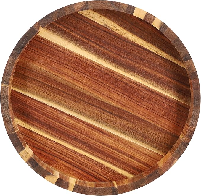 Elama 13 Inch Acacia Wood Lazy Susan Tray, Decorative Serveware, Tabletop Serving Piece (13 Inch Lazy Susan)