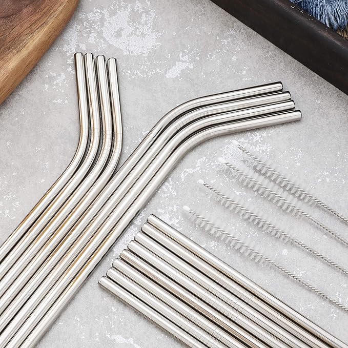 Reusable Metal Straws 100 Pieces, 8.5" Stainless Steel for 20oz 30oz Tumbler Yeti Cup, Drinking in Bulk for Wholesale (100pcs All Straight -8.5" Silver)