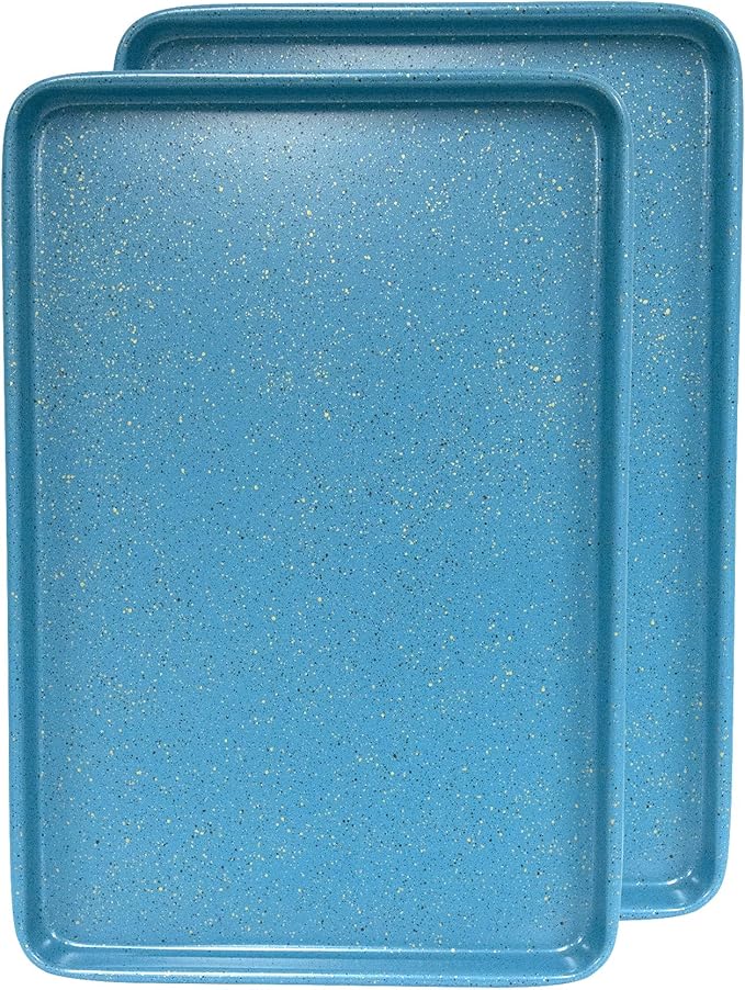casaWare 2pc Ultimate Commercial Weight 15 x 10 x 1-Inch Cookie Sheet Set (Blue Granite)