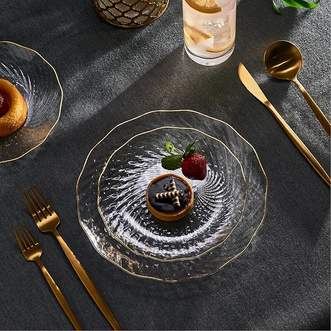PLASTICPRO 120 Pack Plastic Plates Set of 60-10 inch Plates and 60-7 inch Plates, Elegant Clear Spiral and Gold Rim Disposable Fancy Plates Premium Heavyweight