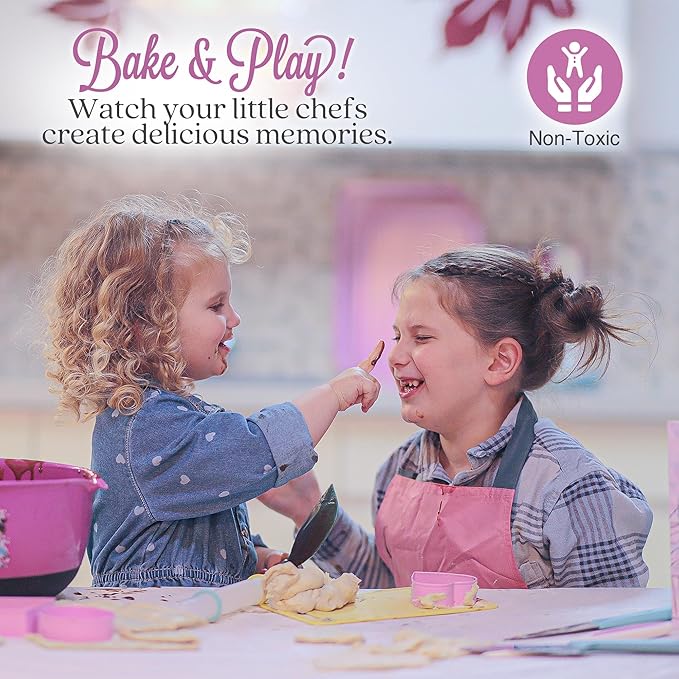 Kids Cooking Sets Real Kid Baking Set With Kid Safe Knife Set Beginers Baking Supplies With Nonstick Baking Pans, Kids Cook Book Best Baking Gift