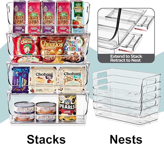 Sorbus Stackable Storage Bins Open Front, Clear Stackable Storage Bins, Pantry Bins for Storage and Organization, Acrylic Stackable Bins for Kitchen, Clear Pantry Organizer Bins (Small Wide 6 Pack)