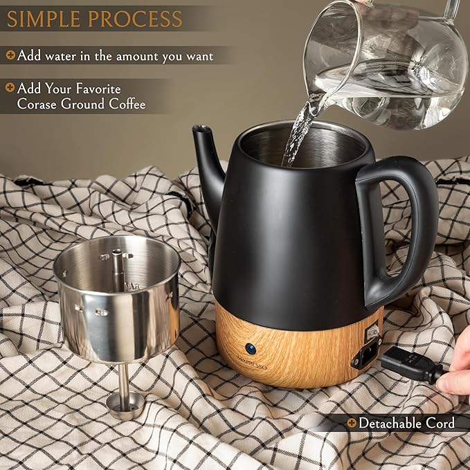 Mixpresso Black Small Electric Percolator Coffee Pot 4 Cup Stainless Steel - Coffee Percolator Electric with Keep Warm Function - Auto Shut-Off for Safe Daily Brewing