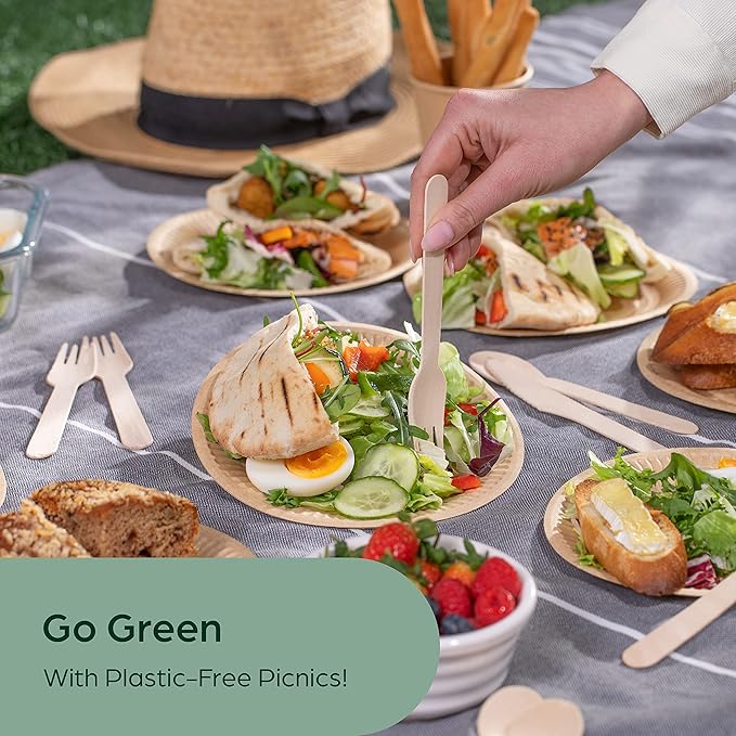 Wooden Compostable Utensils Set - 360 Pieces (120 Forks 120 Spoons 120 Knives) Sturdy Wood Disposable Cutlery - Eco-Friendly Biodegradable Utensils for Party - Free From Plastic Cutlery Set for Eating