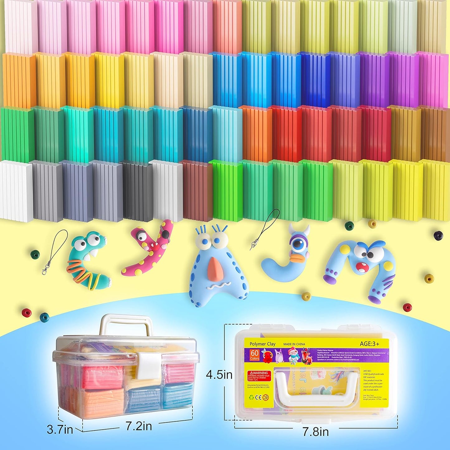 Polymer Clay 60 Colors, Modeling Clay for Kids Oven Baked Model Clay Non-Sticky with Sculpting Tools DIY Starter Kits,and Accessories