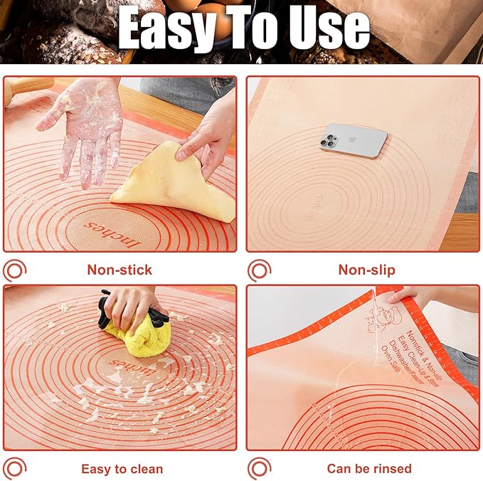 Silicone Pastry Mat 36x24 Inch Extra Large Baking Mat, Nonstick Kitchen Counter Kneading Board, Perfect for Dough, Pastry, Dough Rolling, Fondant, Pie Crust, Fondant, Cookies, Bread, Pasta, Pizza