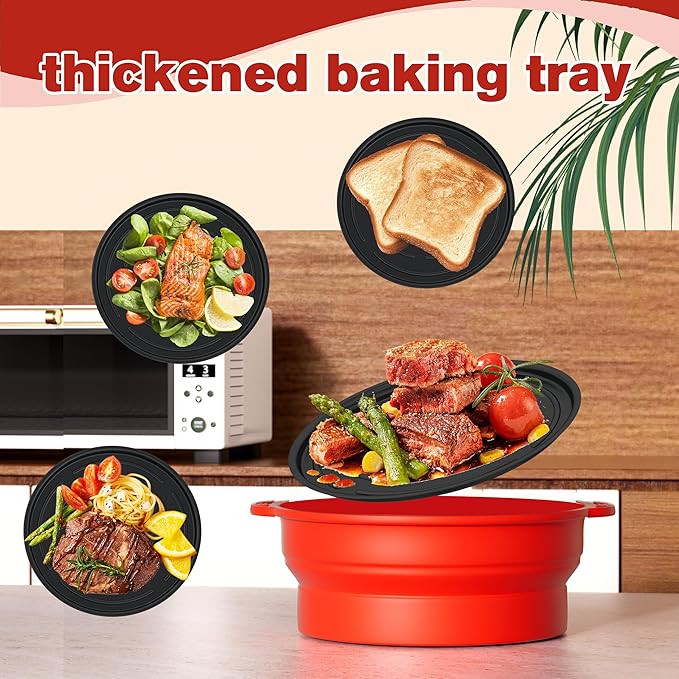 Microwave Steamer for Vegetables | Microwave Grill Pan & Steamer Bowl | Microwave Silicone Cookware | Microwave Popcorn Popper | Dishwasher Safe
