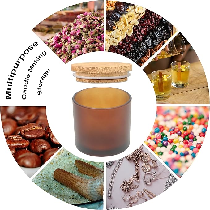 MILIVIXAY 20 Pack 4 OZ Frosted Amber Glass Candle Jars with Lids and Candle Making Kits - Bulk Small Empty Candle Jars for Making Candles - Spice, Powder Containers.