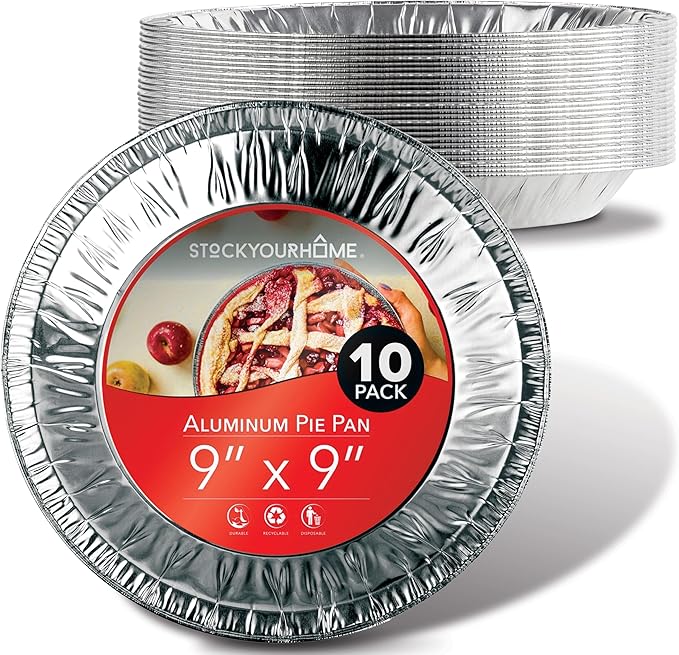 Stock Your Home 9 Inch Aluminum Tart Pie Pans (10 Count) - Disposable & Recyclable Large Pie Pan - Foil Pie Tin for Bakeries, Cafes, Restaurants - Durable Large Foil Pans for Pies, Fruit Tarts, Quiche
