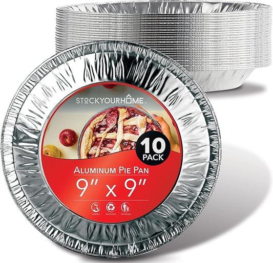 Stock Your Home 9 Inch Aluminum Tart Pie Pans (10 Count) - Disposable & Recyclable Large Pie Pan - Foil Pie Tin for Bakeries, Cafes, Restaurants - Durable Large Foil Pans for Pies, Fruit Tarts, Quiche
