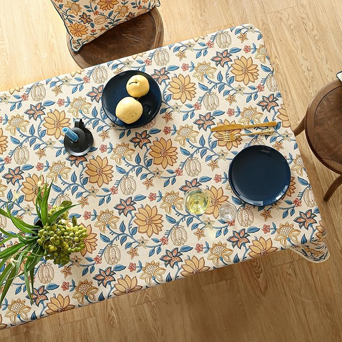 ISAENNE Designer Bohemian Floral Long Rectangle Table Cloth,Linen Colorful Tablecloth,Wrinkle Resistant Decor Tablecloths for Dining Thanksgiving Kitchen Party Christmas,63"*94"-Estevan B