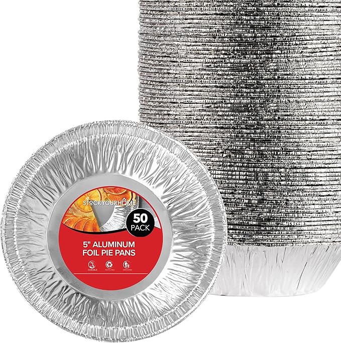 Stock Your Home 5 Inch Aluminum Foil Pie Pans (50 Count) - Disposable & Recyclable Mini Pie Pans - Foil Pie Tin for Bakeries, Cafes, Restaurants - Durable Mini Foil Pans for Pies, Fruit Tarts, Quiche