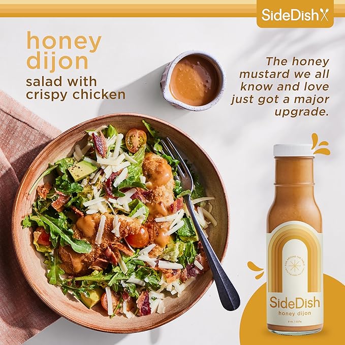 SideDish Honey Dijon Dressing (Pack of 3) – Seed Oil Free Made w/Avocado Oil – Refined Sugar Free, Dairy & Gluten Free Dip & Marinade – Paleo Honey Mustard Dressing for Dips, Sauces