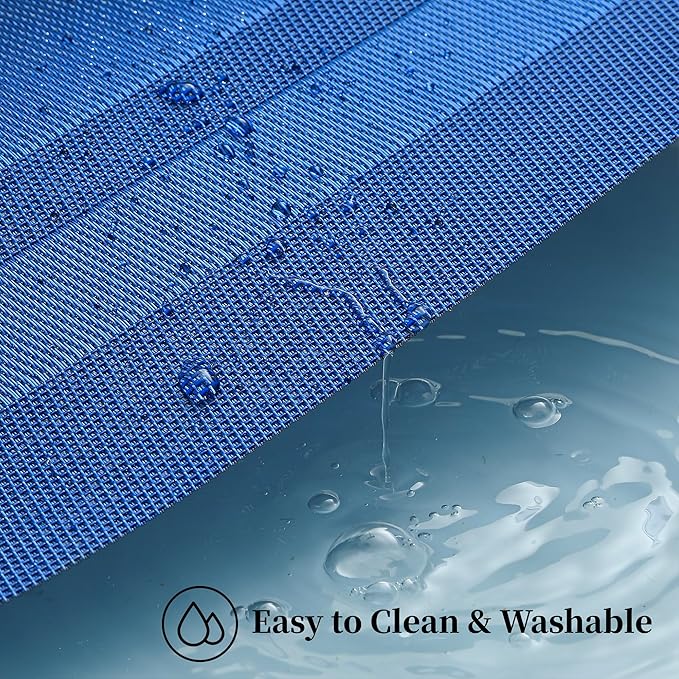 Leetaltree Blue Frame Placemats Set of 4 - Heat Resistant Non-Slip Place mats for Dining Table, Washable Durable PVC Vinyl Woven Table Mats（Blue Frame, 4）