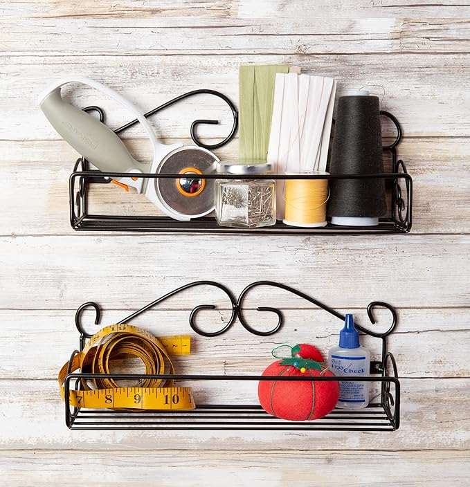 DII Farmhouse Vintage Decorative Metal Pantry Spice Rack Organizer, 12" Lx2.5 Dx4.33 H, Spice Rack Shelf 2 Piece