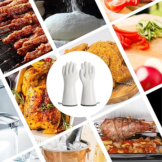 Silicone Gloves Heat Resistant Oven Mitt Barbecue Glove PPE Reusable Dishwashing Cleaning Glove Waterproof Cotton Lined Mitts Kitchen Gloves for Cooking Grilling Baking XL