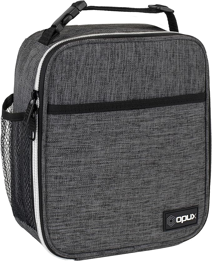 opux Premium Insulated Lunch Box, Soft School Lunch Bag for Kids Boys Girls, Leakproof Small Lunch Pail Men Women Work, Reusable Compact Cooler Tote Lunchbox for Office Adult, Charcoal